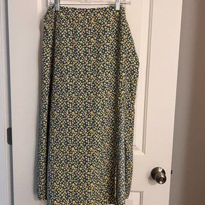 Bright Yellow & Blue Floral Midi Skirt